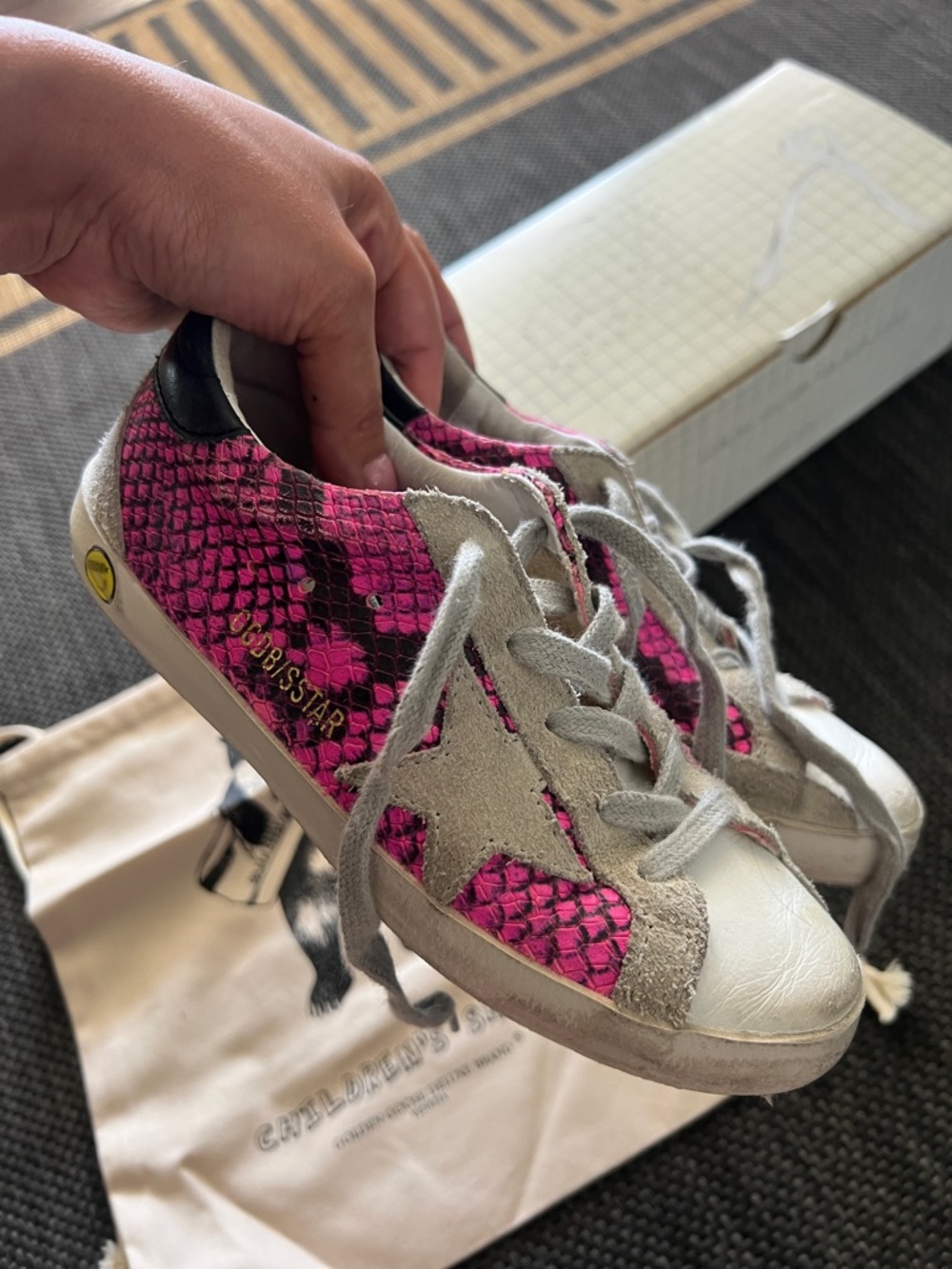 Golden Goose Kids Pink Snake-Print Superstar Sneakers
